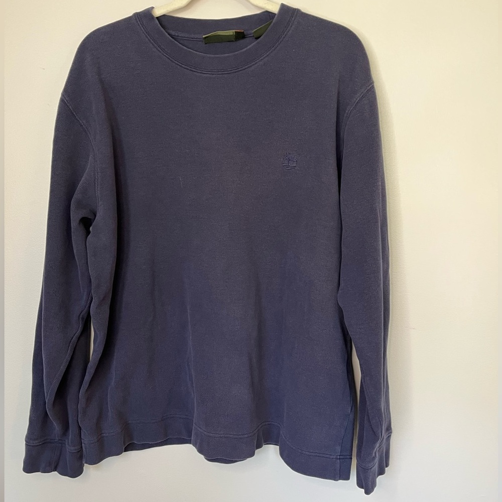 Timberland Crew Neck Rib Knit Cotton Long Sleeve Casual Navy Blue Men’s Shirt XL
